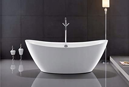 Bañera de acrílico independiente, 160 x 80 cm, color blanco