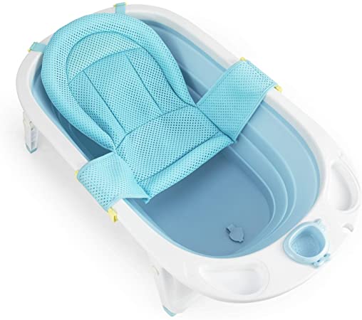 Fascol Bañera Plegable para Bebés 0-36 Meses, Baño Bebe con Red de Seguridad, Longitud de La Piscina para Bebés 82 cm (Azul)